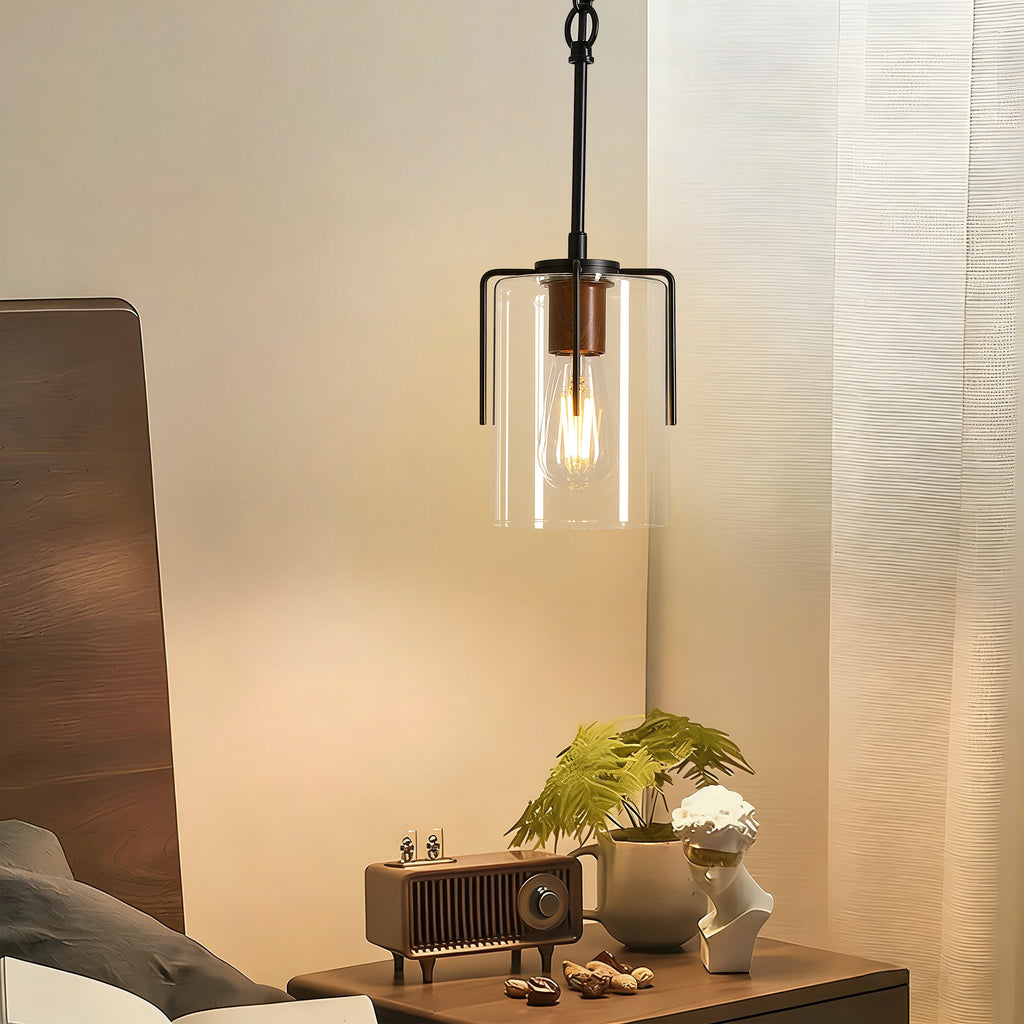 Modern Industrial Pendant Light with Clear Glass Shade, Adjustable Metal Pendant Lighting for Kitchen Island Dining Room Entryway, Easy Clean Glare-Free Home Light Fixture