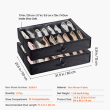 Load image into Gallery viewer, Sturdy Under Bed Shoe Storage Organizer, Set of 2, 32 Compartments, Underbed Shoes Closet Storage Solution with Clear Window, Breathable, L31.5"x W23.6"x H5.9", Black