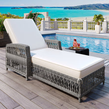 Load image into Gallery viewer, GO Outdoor Long Reclining Chaise, Wicker Lounge with Armrests, Patio Adjustable Recliner with Soft Removable Cushions, All Weather Rattan Pool Lounge for Poolside &amp; Garden, Beige