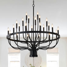 Load image into Gallery viewer, 24-Light Black Chandelier Industrial Iron Candle Chandelier Modern Suspended Farmhouse Chandeliers Pendant Light Fixtures for Dining Room Bedroom Living Room Kitchen Island Foyer E12 Bulb (NO Include)