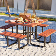 Load image into Gallery viewer, 8 Person Brown Wooden Picnic Table, Outdoor Camping Dining Table with 2 Seats, Garden, DIY with 2 Built-in Benches, 2220lb Capacity