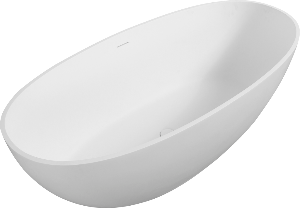 65" Freestanding Solid Surface Bathtub, Luxury Handcrafted Stone Resin Freestanding Soaking Bathtub with Overflow and Pop-up Drain, Matte White 24S06-65MW