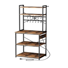 Load image into Gallery viewer, Kitchen Bakers Rack, 5 ft Power Cable Bakers Rack with Power Outlet, Kitchen Stand with X-Shaped Support Bar, 12 S-Shaped Hooks, Coffee Bar Stand for Dishes, Spice Bottles, Built-In Power Strip