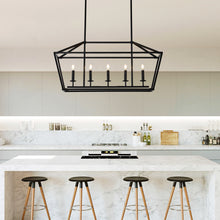Load image into Gallery viewer, 5-Light Farmhouse Kitchen Island Lighting,5 Light Industrial Linear Chandelier for Dining Room Metal Matte Black Finish Hanging Pendant Light Fixture for Bedroom Living Room Hallway Conference Room