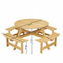 Load image into Gallery viewer, Outdoor 8 Person Picnic Table, 8 person Round Picnic Table with 4 Built-in Benches, Umbrella Hole, Outside Table and Bench Set for Garden, Backyard, Porch, Patio,  Natural