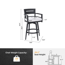 Load image into Gallery viewer, Modern Outdoor 2-Piece Swivel Bar Chairs – Aluminum Frame with Ember Black, 360° Swivel, Ergonomic Backrest &amp; Armrests, Tapered Legs, Sunbrella Cushion, Weather-Resistant &amp; Durable Patio Bar Stool