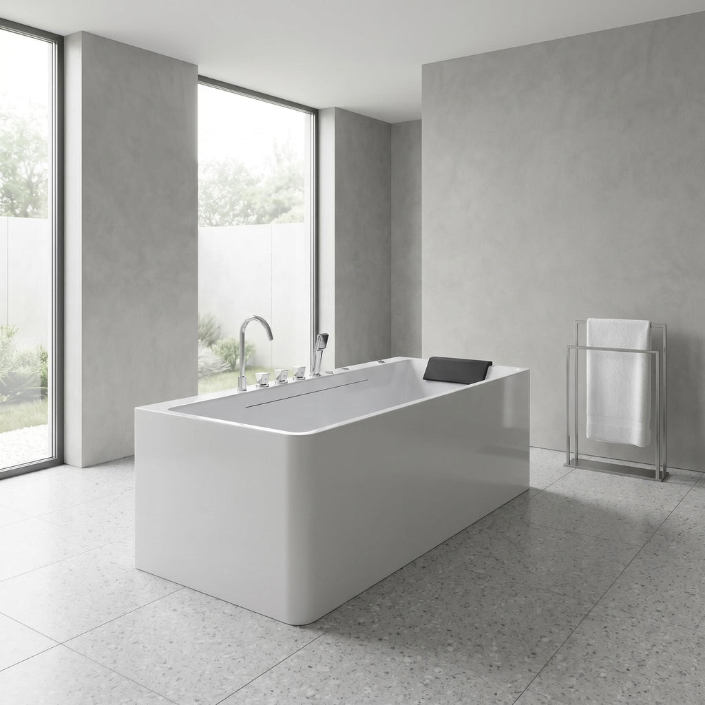 67-inch single-person luxury whirlpool bathtub, equipped with multiple sets of massage nozzles, featuring a dazzling light therapy atmosphere, and certified with precision craftsmanship accessories