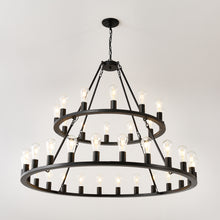 Load image into Gallery viewer, 52 Inch Black Extra Large Wagon Wheel Chandelier, 2 Tier 36-Lights (24+12) +(12+24) Farmhouse Industrial Round High Ceiling Pendant Light Adjustable Chain, for Dining Room, Living Room,Kitchen