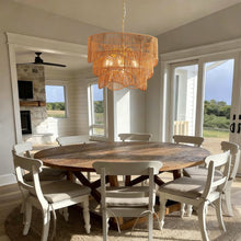 Load image into Gallery viewer, Handwoven Paper Rattan Boho Chandelier with 7-Light E26 Base, 60cm Adjustable Height Wave Pendant Light for Living Room, Sloped Ceiling Compatible, Sturdy Metal Hardware, Warm Glow for Dining Room