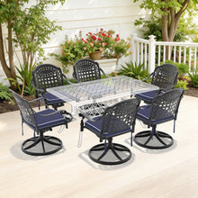 Load image into Gallery viewer, Cast Aluminum Patio Swivel Chair 2PCS With Black Frame and Brown Cushions