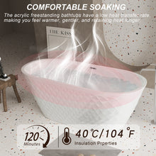 Load image into Gallery viewer, 59'' acrylic freestanding bathtub with unique diamond pattern design: spacious oval shape,  Gloss white finish, Chrome overflow and pop-up drain CUPC Certificate