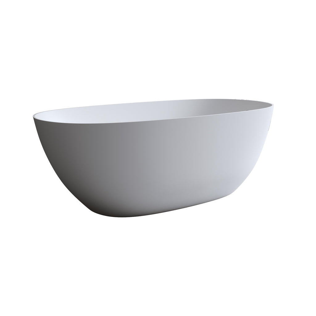 61'' Freestanding Bathtub Resin Stone Soaking Bathtub Solid Surface Modern Tubs with Overflow and Pop-up Drain in White