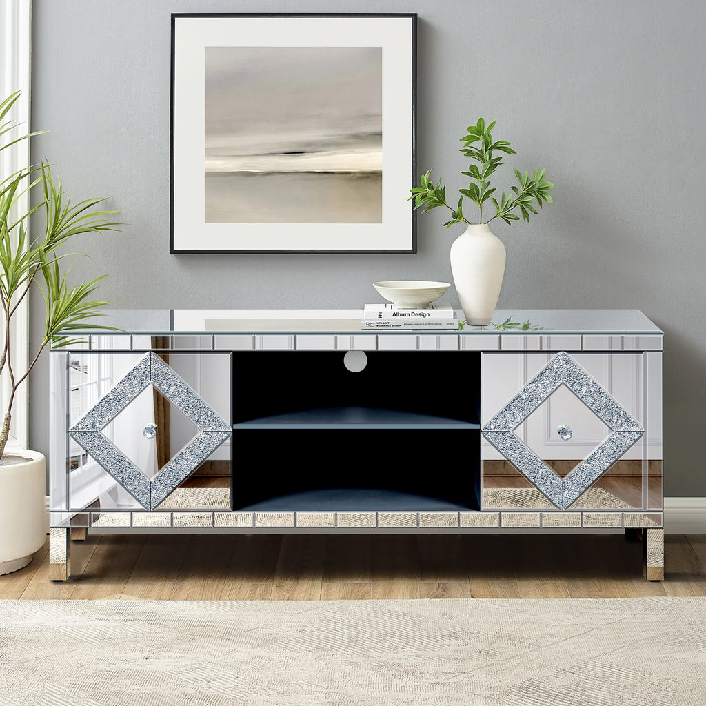 Storage Cabinet with Mirror Trim and M Shape Design Spliced Combination For Living Room, Dining Room, Entryway, Kitchen