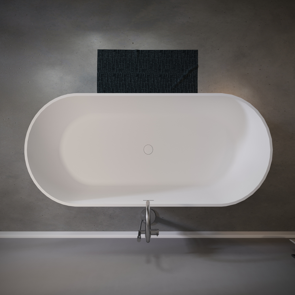 63'' Stone Resin Freestanding Bathtub, Solid Surface Luxury Soaking Tub with Integrated Slotted Overflow & Pop-up Drain, Stand Alone Elegant Bathroom Soaker Tub in Matte White, TH-25S03-63MW
