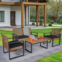 Load image into Gallery viewer, 4-Piece Patio Furniture Set Outdoor Balcony Porch Garden Backyard Lawn Furniture Acacia Wood Table Top, Morden Black and Light Brown