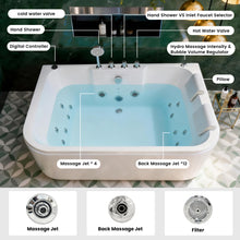 Load image into Gallery viewer, KORRA 61 Inch Acrylic Whirlpool Massage Bathtub for 2 Person 16 Water Jets LED Lights Heater for Jacuzzi Spa Massage