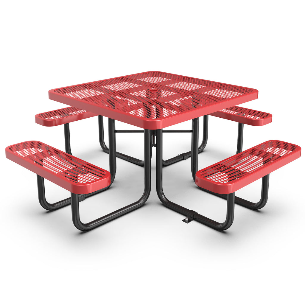 Red Round Table & Chair Set with Umbrella Hole