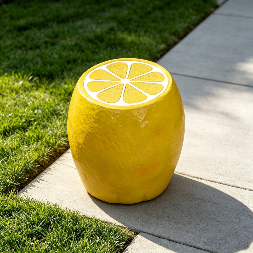 Yellow Lemon Fruit Stool, 14"Oversized Resin Stool, Side Table, Home Decor Plant Stand Garden Indoor Outdoor Decorations, Multi-Purpose Innovative Garden Furniture