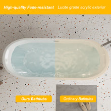Load image into Gallery viewer, 59'' acrylic freestanding bathtub with unique diamond pattern design: spacious oval shape,  Gloss white finish, Chrome overflow and pop-up drain CUPC Certificate