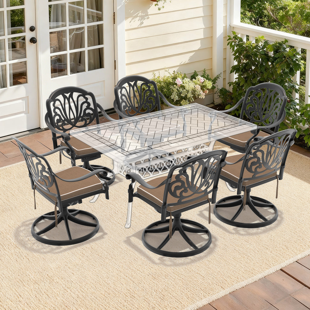 Cast Aluminum Patio Swivel Chair 2PCS With Black Frame and Brown Cushions