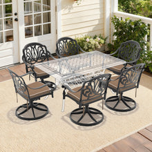 Load image into Gallery viewer, Cast Aluminum Patio Swivel Chair 2PCS With Black Frame and Brown Cushions