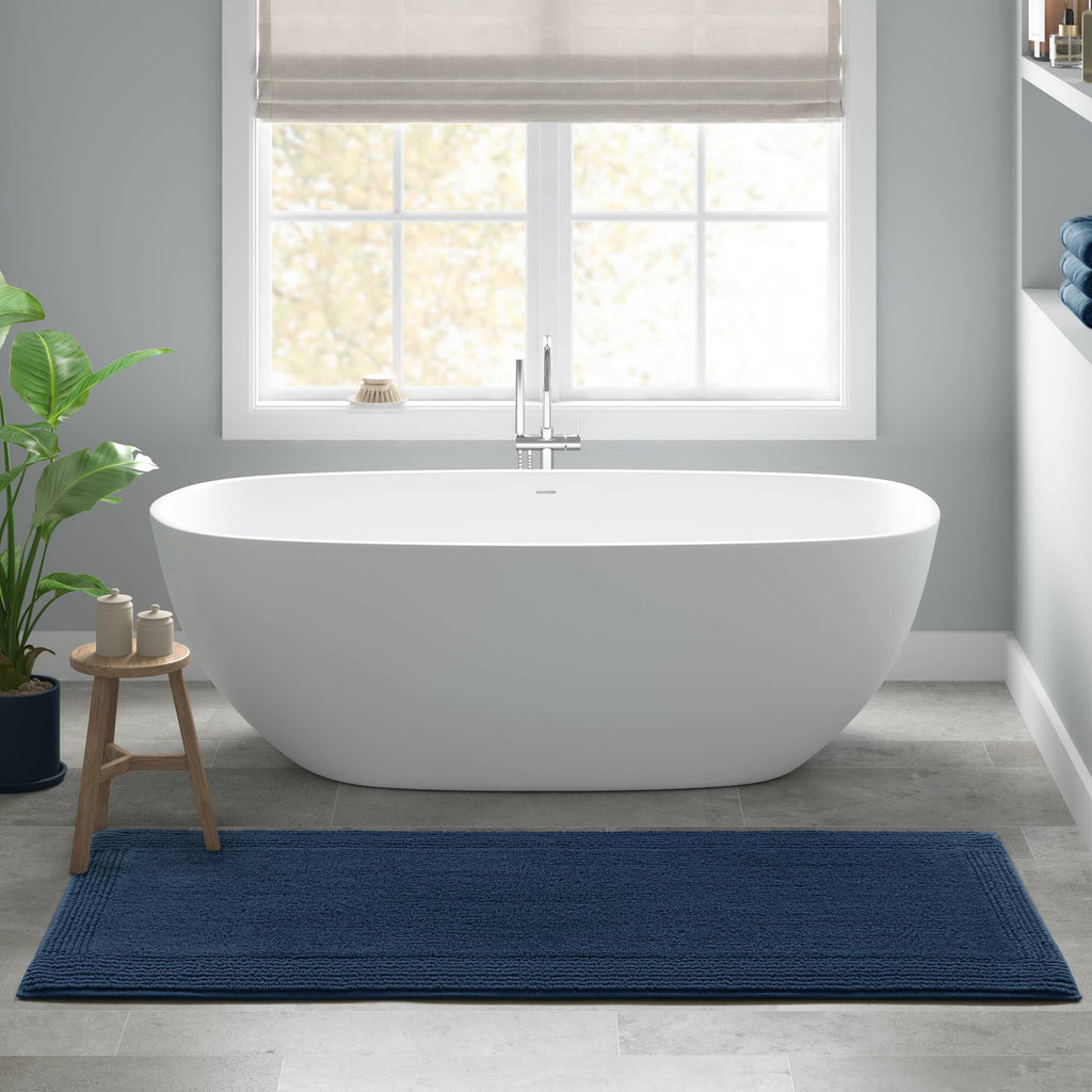 1 PCS 24x72" 100% Cotton Tufted 3000 GSM Reversible Bath Rug Navy