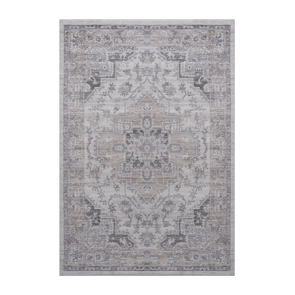 LOOM & LUXE Collection 5X7 Ivory/Beige/Oriental Non-Shedding Living Room Bedroom Dining Home Office Stylish and Stain Resistant Area Rug