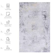 Load image into Gallery viewer, MAVAL Gold Washable Rug 2' x 3' Doormat Rug (Gray+Gold, 2' x 3') Modern, Contemporary, Non-Shedding &amp; Easy to Clean, Ideal for Living Room, Bedroom, Dining Space, 36*24 inch