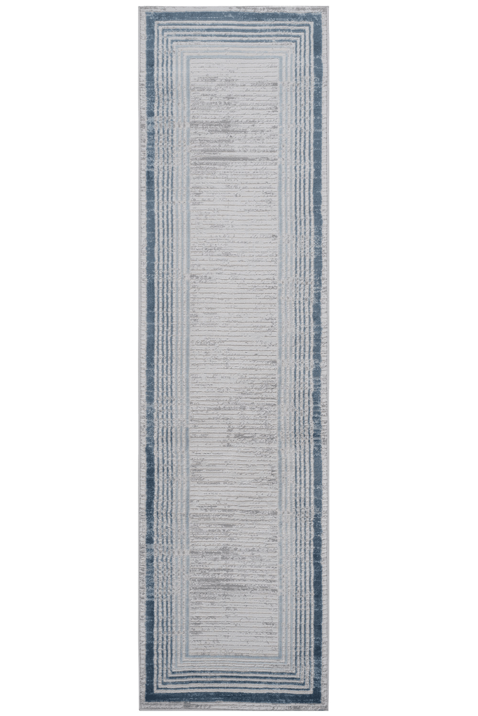 MARFI Collection 2.X3. Blue / Ivory / Bordered Doormat Rug Modern, Contemporary, Non-Shedding & Easy to Clean, Ideal for Living Room, Bedroom, Dining Space, 36*24 inch