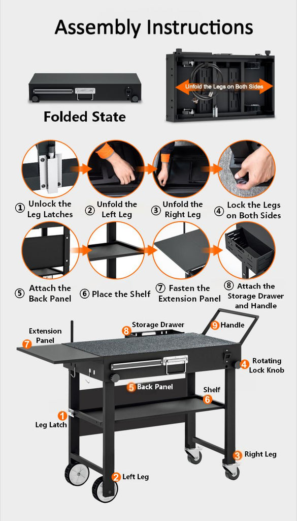Outdoor Grill Cart Foldable Grill Table