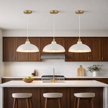 Load image into Gallery viewer, Astral Single Light White Pendant Lamp with Golder Brass Finish for Entrance Kitchen Island 14"D × 8"H