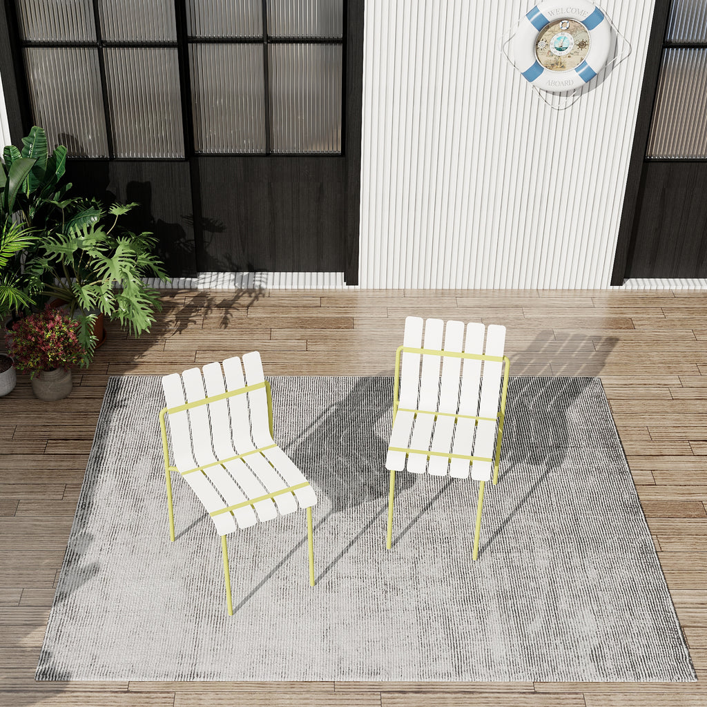 Summer - 4-Pack Modern Striped Color Block Chairs - Waterproof PP Seat & Sturdy Metal Legs, Indoor/Outdoor Dining Set for Patio, Balcony, Café (White & Yellow)