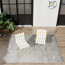 Load image into Gallery viewer, Summer - 4-Pack Modern Striped Color Block Chairs - Waterproof PP Seat &amp; Sturdy Metal Legs, Indoor/Outdoor Dining Set for Patio, Balcony, Café (White &amp; Yellow)