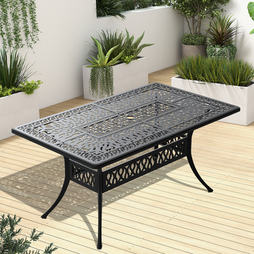 L58.27*W34.65-inch Cast Aluminum Patio Dining Table With Black Frame and Umbrella Hole (same sku: W171084481)