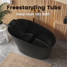 Load image into Gallery viewer, 51" Solid Surface Oval Freestanding Black Bathtub with Overflow and Drain Assembly, with Integral Seat and headrest, LTL