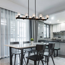 Load image into Gallery viewer, Chandelier for Dining Room, 10-Light Black Farmhouse Linear Pendant Light Fixture, Modern Crystal Hanging Lighting Chandelier for Kitchen Island, Bar, Long Table, G9 Bulb(10*G9*MAX 40W)