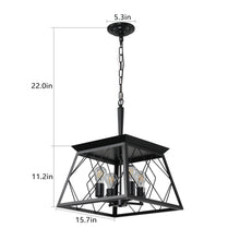 Load image into Gallery viewer, 16" Black Industrial 4-Light Pendant Chandelier, Modern Metal Cage Design, Adjustable Hanging Light for Dining Room, Kitchen, Living Room (No Bulbs)