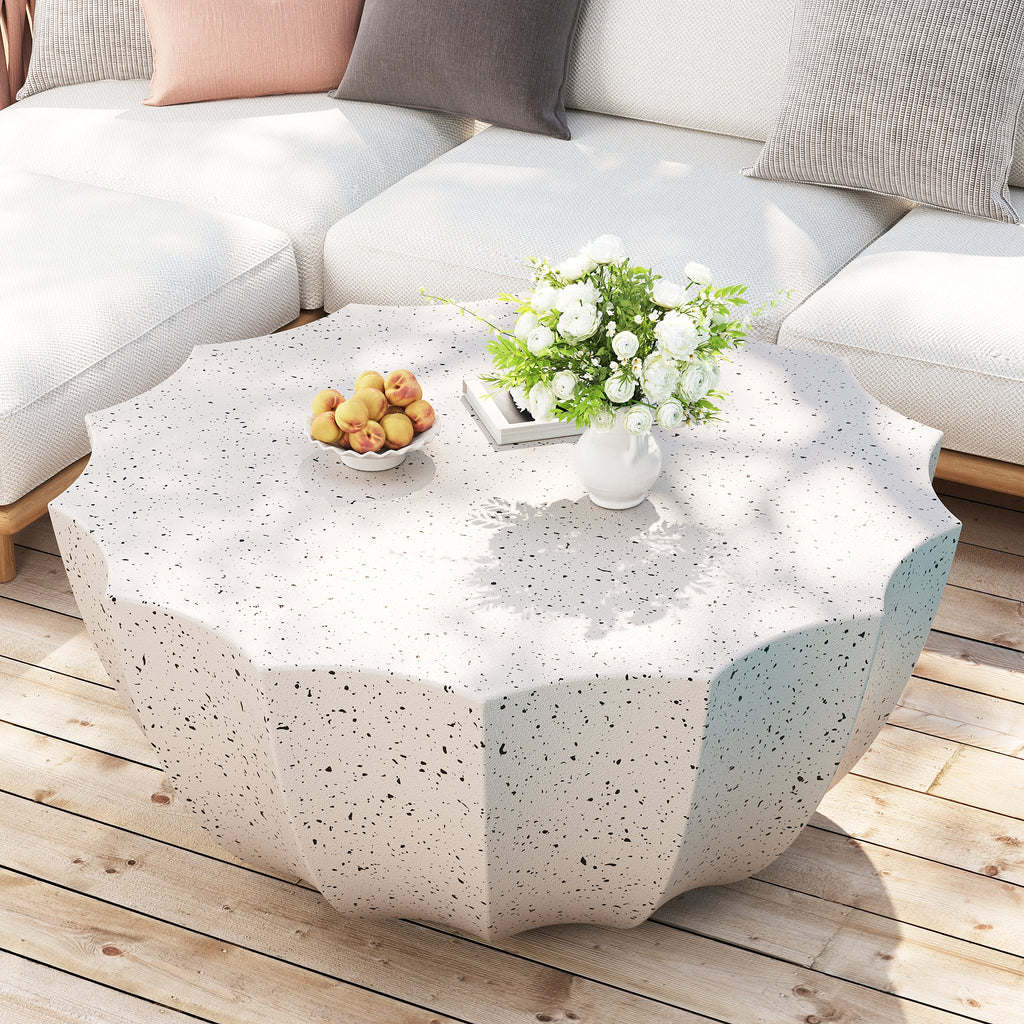 35.43" Modern Outdoor and Indoor Waterproof Coffee Table, Durable MgO Cement Design, Suitable for Terraces, Gardens, Backyards and Living Rooms ( White)