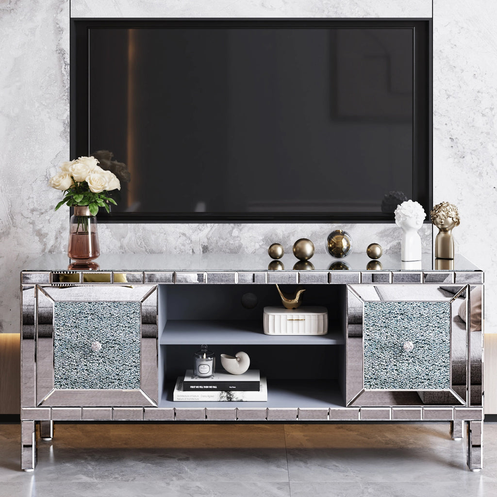 Storage Cabinet with Mirror Trim and M Shape Design Spliced Combination For Living Room, Dining Room, Entryway, Kitchen