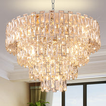 Load image into Gallery viewer, Chrome Luxury Crystal Chandelier for Dining Room, 32-Inch Modern Ceiling Light, French Empire Style with Premium K9 Crystals, Elegant Chrome Finish, Perfect for Living Room or Bedroom, 21-Light Fixtur