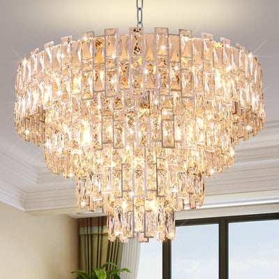 Chrome Luxury Crystal Chandelier for Dining Room, 32-Inch Modern Ceiling Light, French Empire Style with Premium K9 Crystals, Elegant Chrome Finish, Perfect for Living Room or Bedroom, 21-Light Fixtur