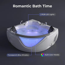 Load image into Gallery viewer, 59" light luxury double corner whirlpool bathtub, 20 sets of multi-directional massage nozzles, chromotherapy healing atmosphere, brand-level certified accessories