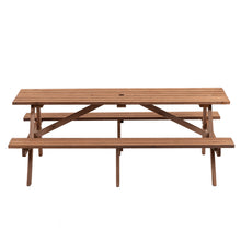 Load image into Gallery viewer, 8 Person Brown Wooden Picnic Table, Outdoor Camping Dining Table with 2 Seats, Garden, DIY with 2 Built-in Benches, 2220lb Capacity