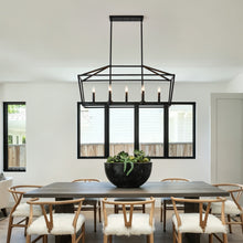 Load image into Gallery viewer, 7-Light Farmhouse Kitchen Island Lighting,5 Light Industrial Linear Chandelier for Dining Room Metal Matte Black Finish Hanging Pendant Light Fixture for Bedroom Living Room Hallway Conference Room