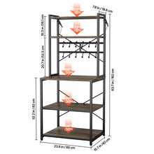 Load image into Gallery viewer, Kitchen Bakers Rack, 23.6 inch Width Bakers Rack, Kitchen Stand with X-Shaped Support Bar, 12 S-Shaped Hooks, Double-Layer Top Shelf, Coffee Bar Stand for Dishes &amp; Bowls, Spice Bottles