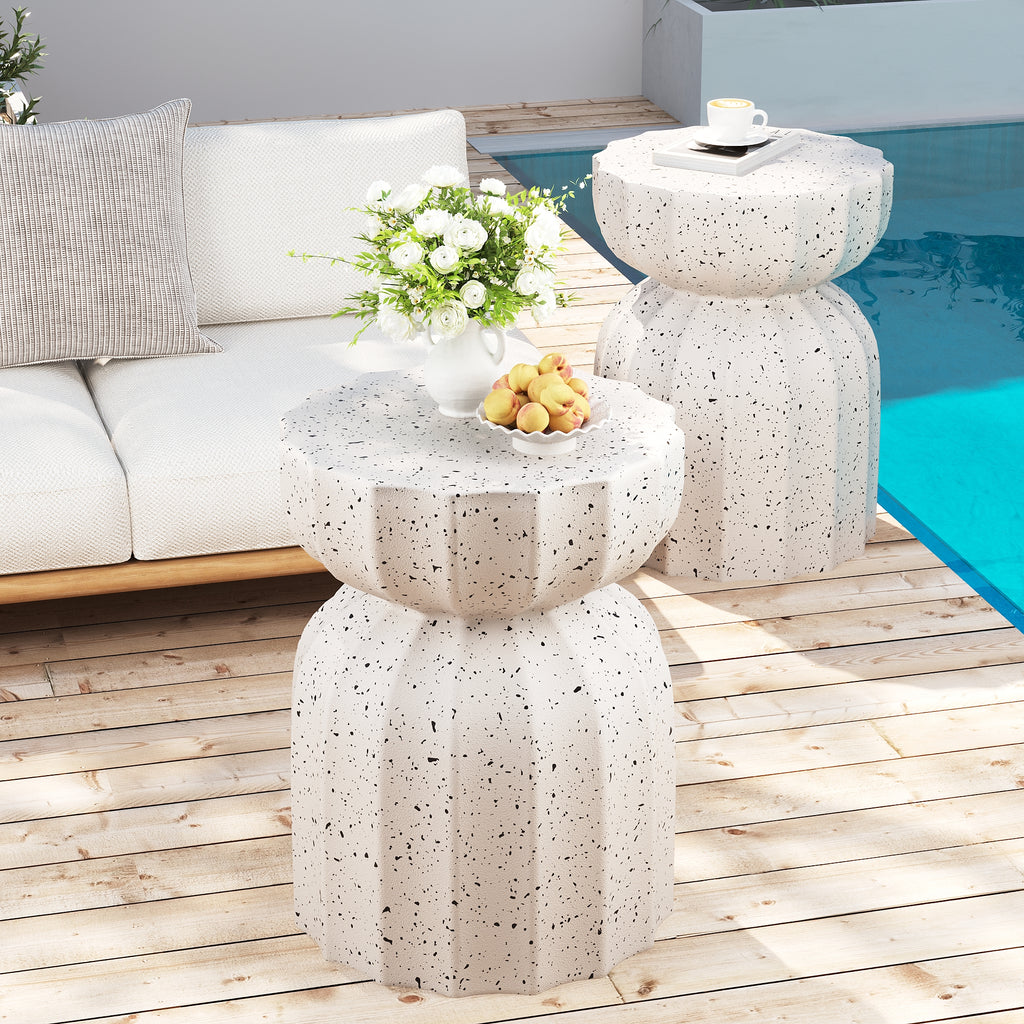 35.43" Modern Outdoor and Indoor Waterproof Coffee Table, Durable MgO Cement Design, Suitable for Terraces, Gardens, Backyards and Living Rooms ( White)