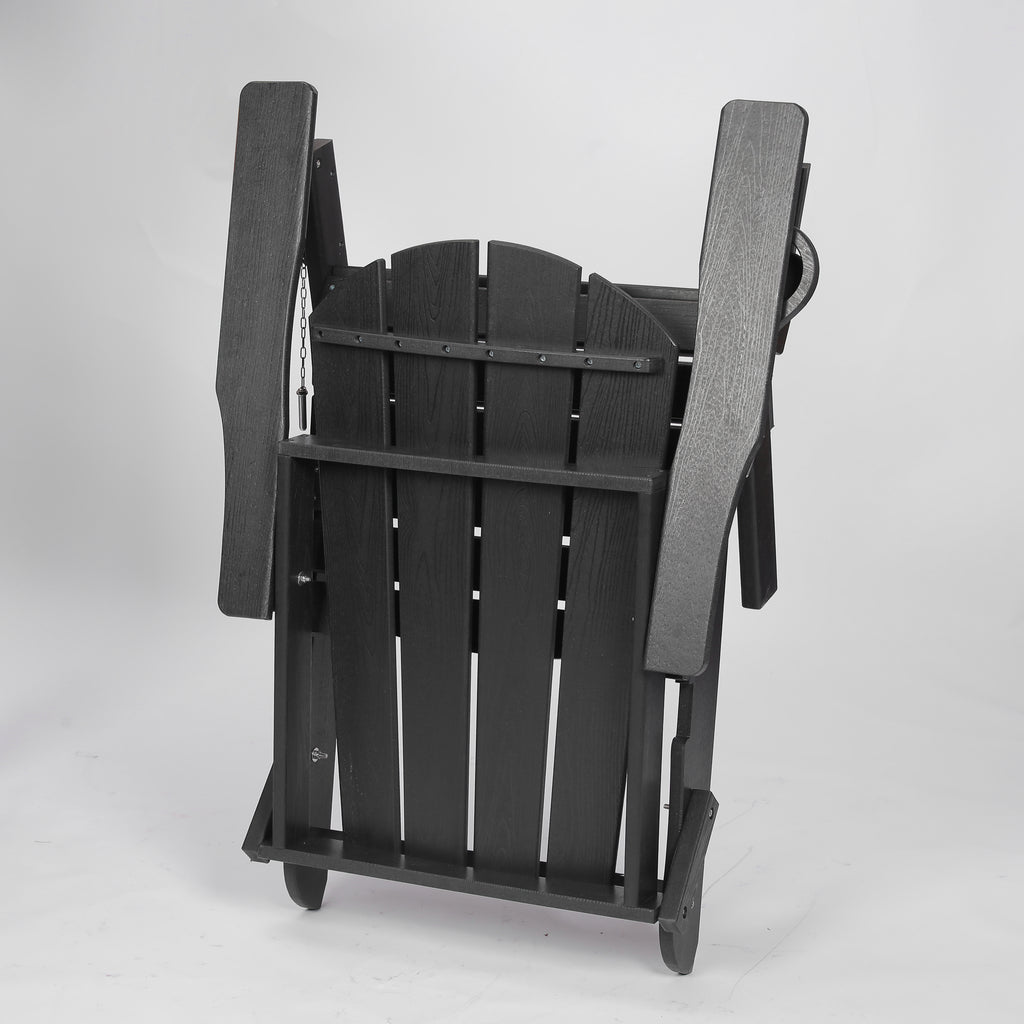 HDPE Folding Adirondack Chair with Dual Cup Holder - Composite Adirondack Chair with Wood Texture- Black