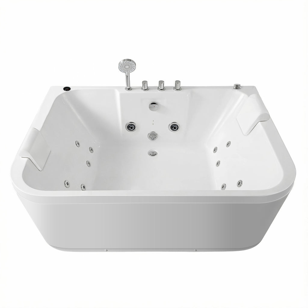 KORRA 61 Inch Acrylic Whirlpool Massage Bathtub for 2 Person 16 Water Jets LED Lights Heater for Jacuzzi Spa Massage