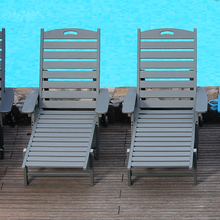 Load image into Gallery viewer, HDPE Chaise Lounge Chair Outdoor, Pool Lounge Chairs with 4-Position Adjustable Backrest, Supports Up to 360 LBS for Patio Poolside Deck Beach Backyard (black)