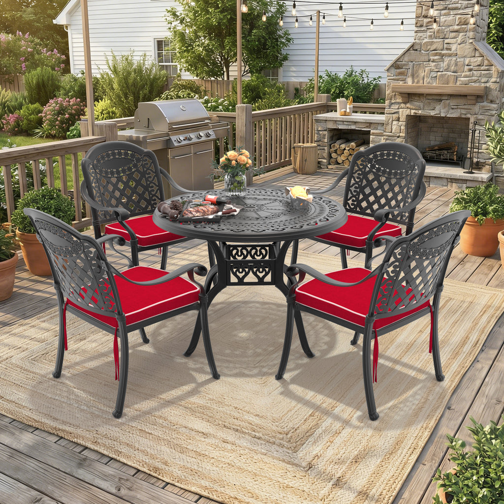 Ø39.37-inch Cast Aluminum Patio Dining Table With Black Frame and Umbrella Hole (same sku: W171084477)